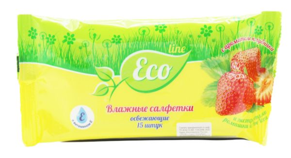 Изображение товара Салфетки влажные русалочка eco line освежающие (клубника) 15шт Салфетки влажные русалочка eco line освежающие (клубника) 15шт фотография