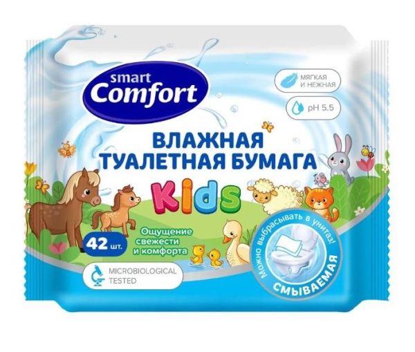 Изображение товара Туалетная бумага влажная Комфорт Смарт для детей с ромашкой №42 Туалетная бумага влажная Комфорт Смарт для детей с ромашкой №42 фотография